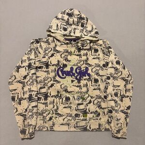 Cruel Girl All Over Print Hoodie Size Large White Y2K Fall Casual Pullover